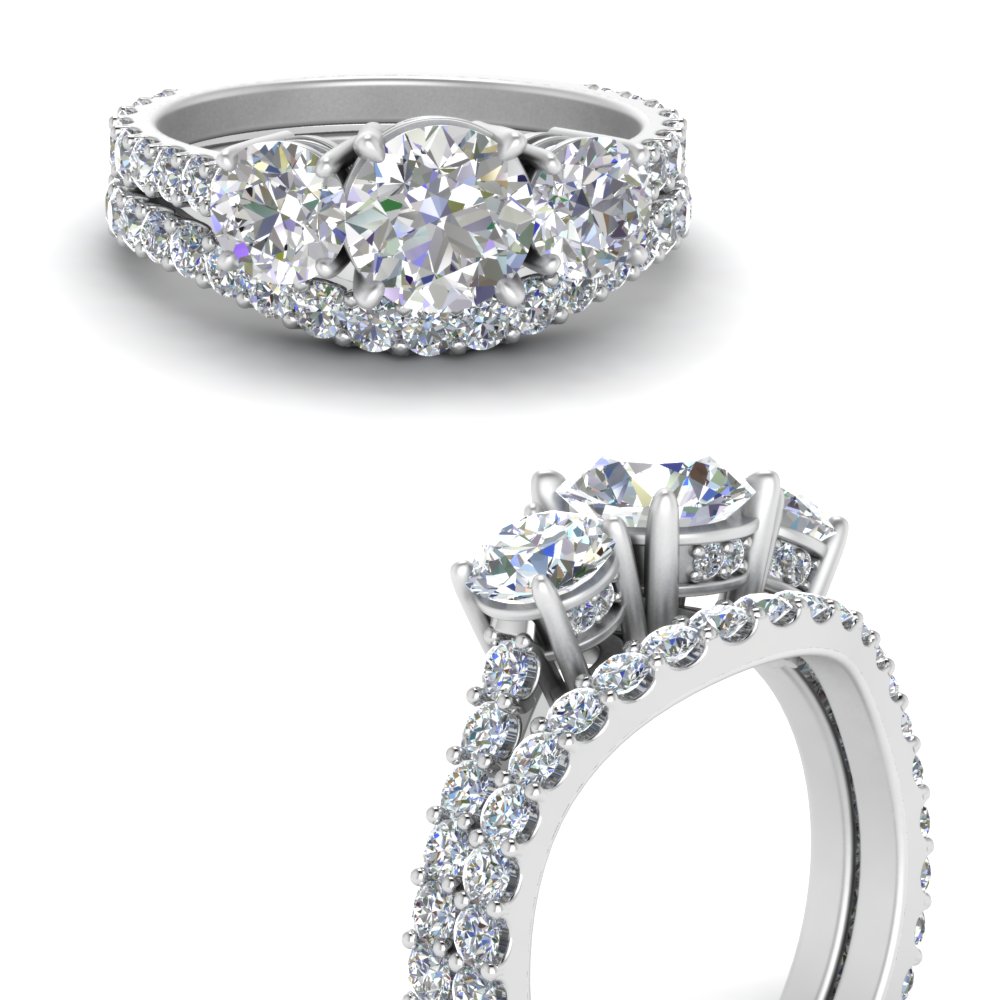 classic basket 3 stone diamond bridal set in 14K white gold FDENS2320ROANGLE3 NL WG
