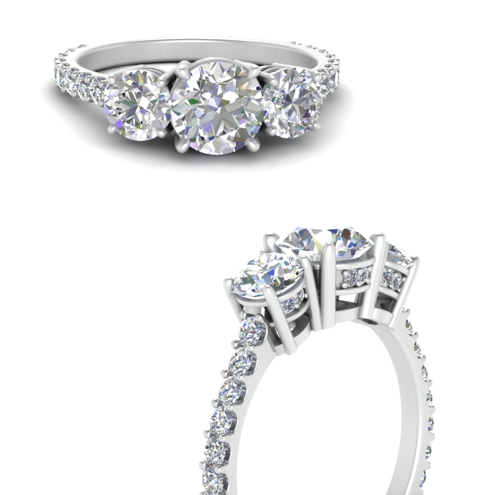 Classic Three Stone Sided Engagement Ring Setting