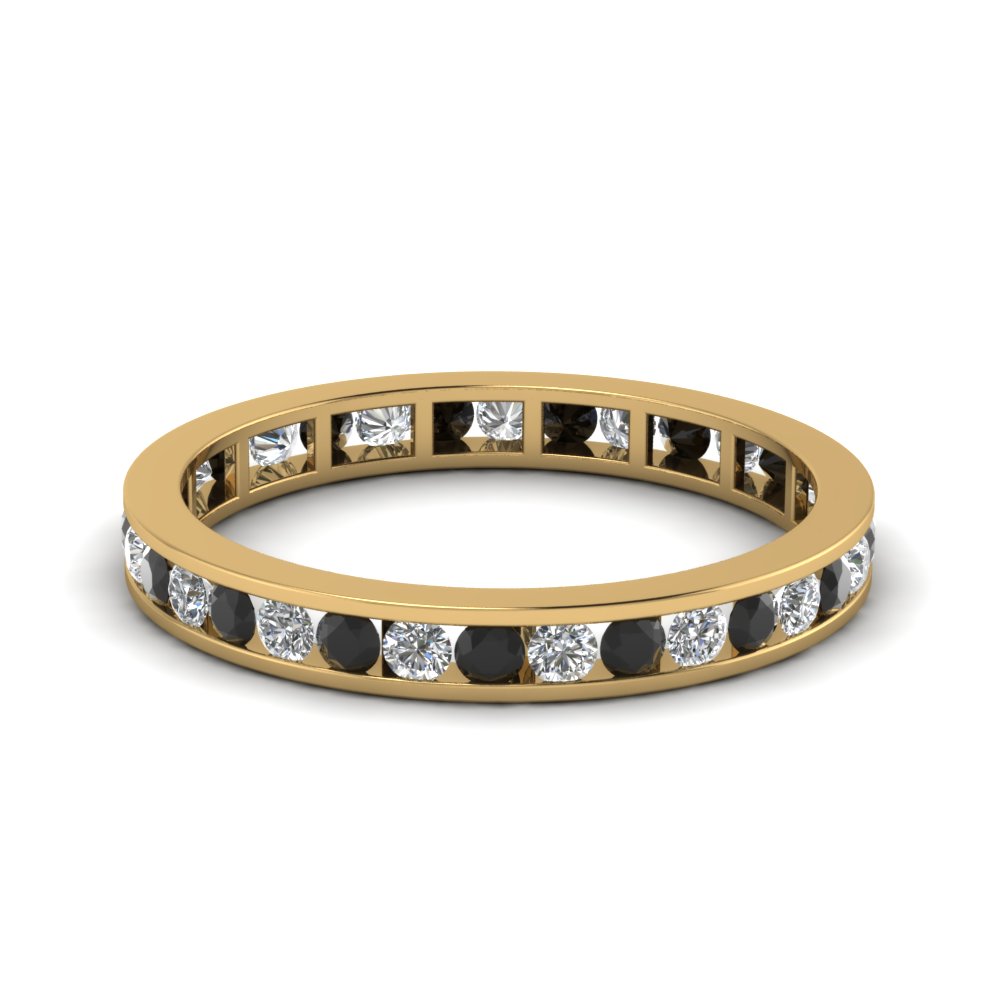 Channel Set Eternity Wedding Band With Black Diamond In
