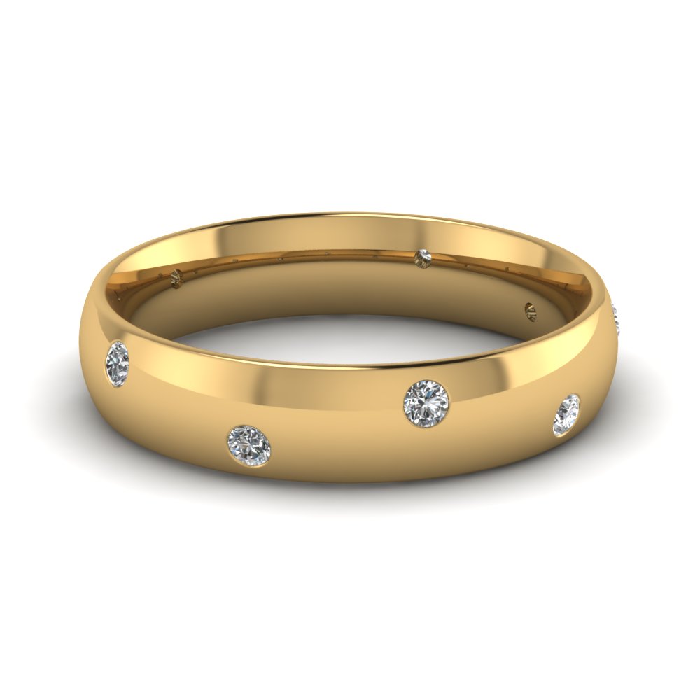 Classic Dome Diamond Comfort Fit Wedding Ring For Men In 14k Yellow Gold Fascinating Diamonds