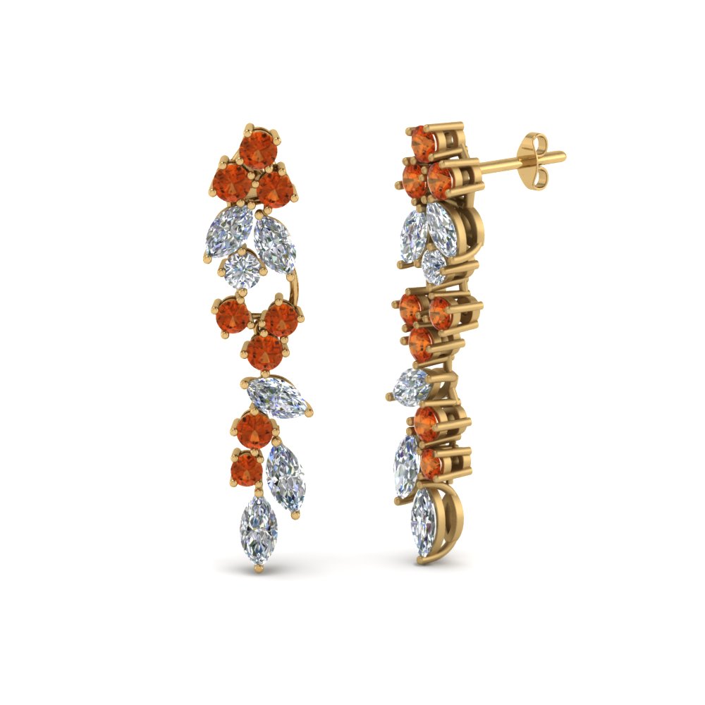 14K BASKETWEAVE ROUND NATURAL 2024 ORANGE SAPPHIRE EARRINGS. 4MM.