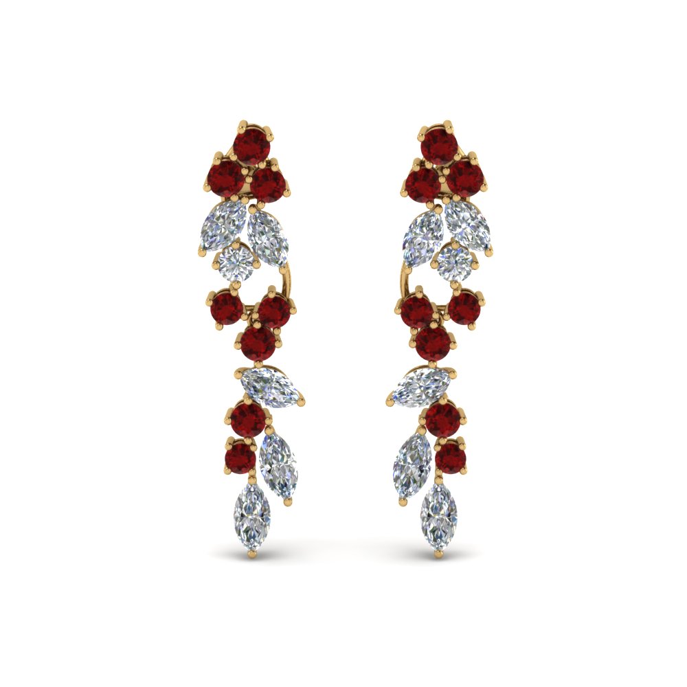 extraordinary diamond earring with ruby in 14K yellow gold FDEAR8468GRUDRANGLE1 NL YG