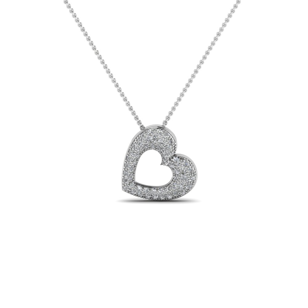 18K White Gold Diamond Pave Heart Pendant