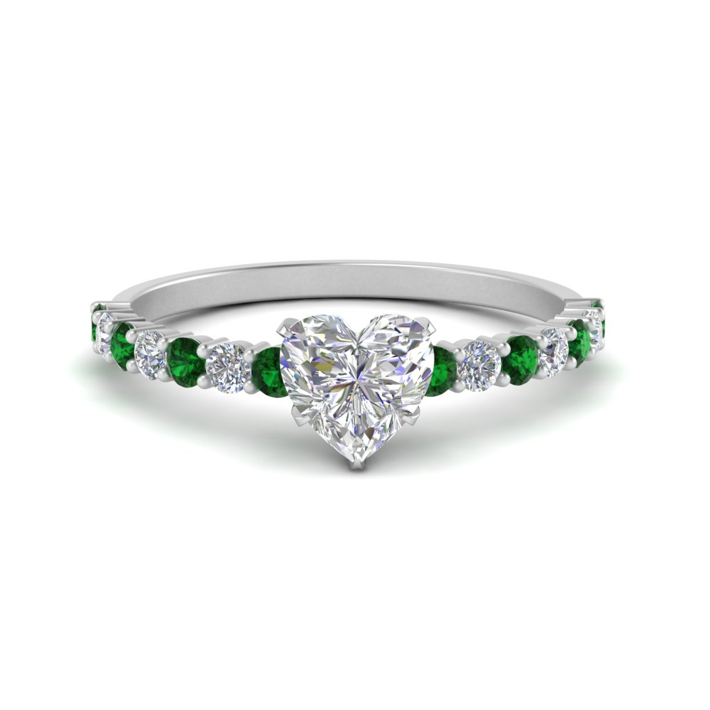Common Prong Delicate Heart Shaped Engagement Ring With Emerald In 14K ...