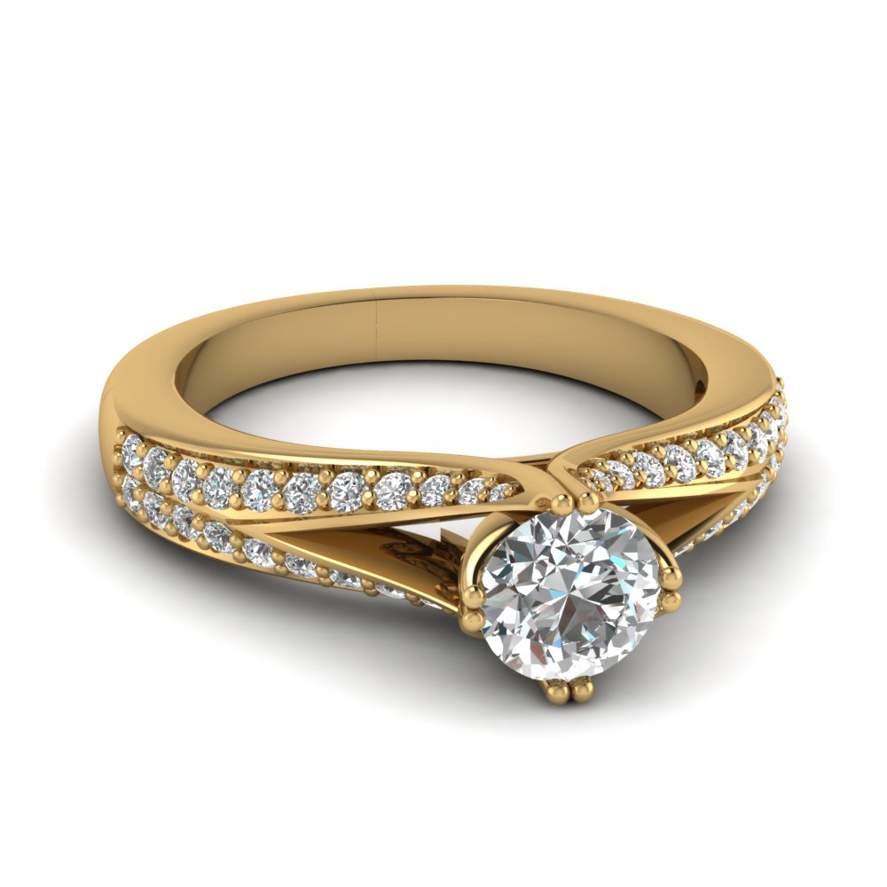 0.75 Ct. Compass Point Manufactured Diamonds Round Ring with 14K Yellow Gold Lab Grown Diamond