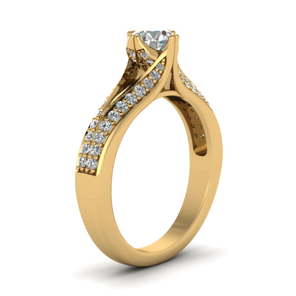 0.75 Ct. Compass Point Manufactured Diamonds Round Ring with 14K Yellow Gold Lab Grown Diamond