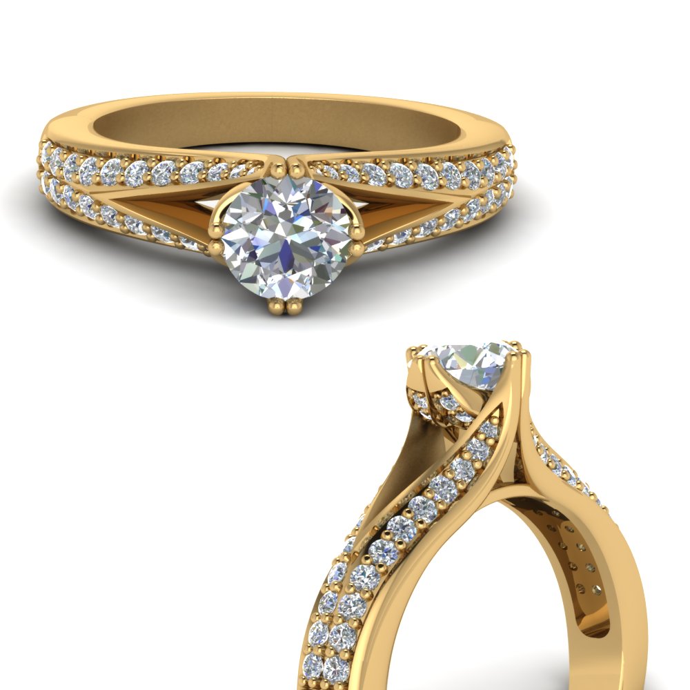0.75 Ct. Compass Point Manufactured Diamonds Round Ring with 14K Yellow Gold Lab Grown Diamond
