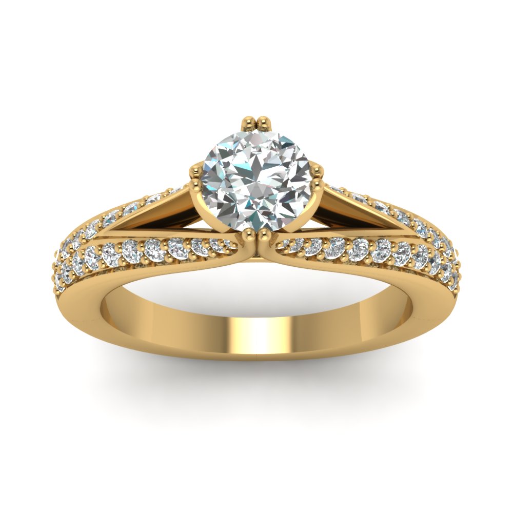 0.75 Ct. Compass Point Manufactured Diamonds Round Ring with 14K Yellow Gold Lab Grown Diamond
