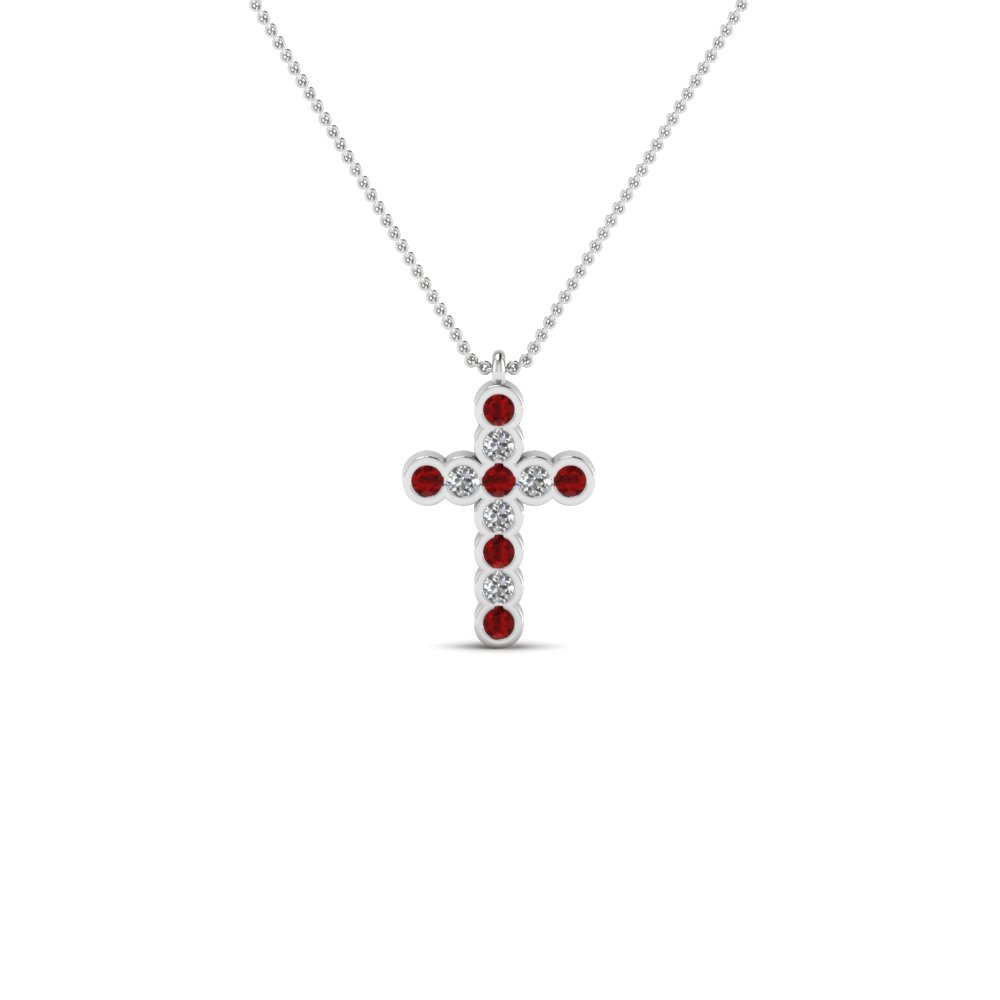 diamond cross necklace with ruby on back