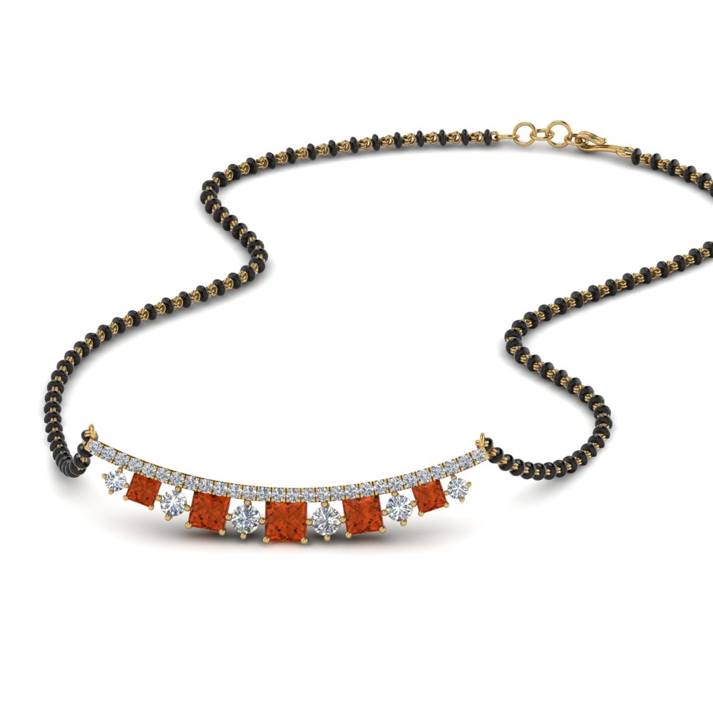 Orange Sapphire Mangalsutra With Beads