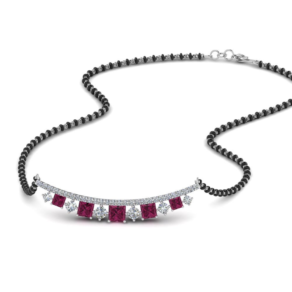 Curved Bar Pink Sapphire Necklace Mangalsutra