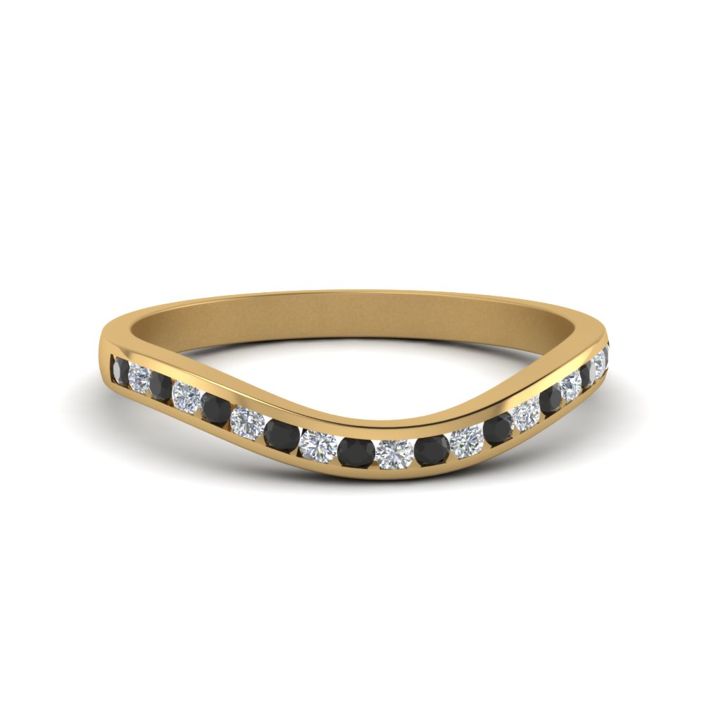 curved channel wedding band with black diamond in 18K yellow gold FDENS2255B2GBLACK NL YG