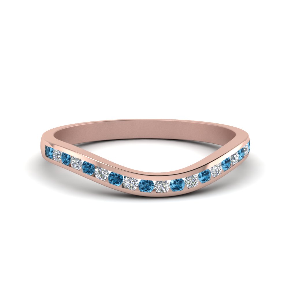 curved channel diamond wedding band with blue topaz in 14K rose gold FDENS2255B2GICBLTO NL RG