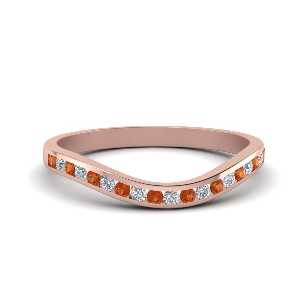 curved channel diamond wedding band with orange sapphire in 18K rose gold FDENS2255B2GSAOR NL RG