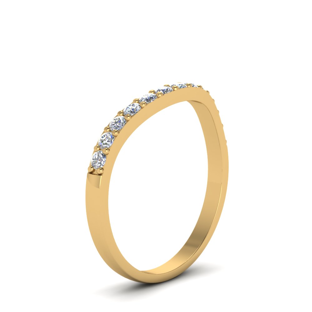  Curved Diamond Wedding Ring For Women with White Diamond 14K Yellow Gold