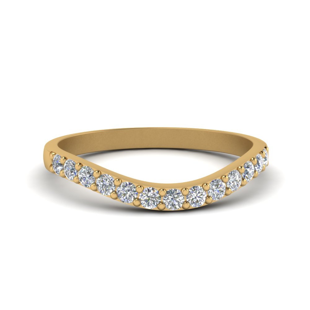 Curved Diamond Wedding Ring For Women In 18K Yellow Gold