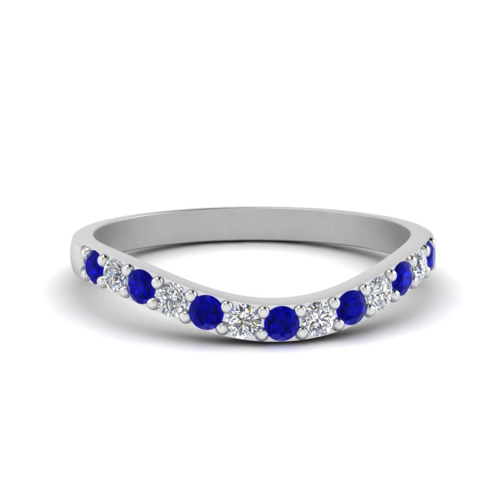 Curved Blue Sapphire Wedding Ring