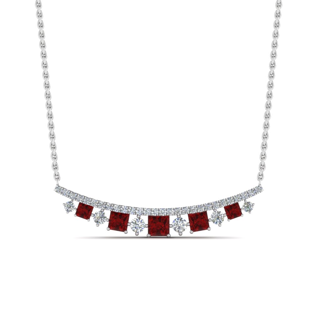 curved graduated diamond necklace with ruby in FDPD8928GRUDRANGLE1 NL WG