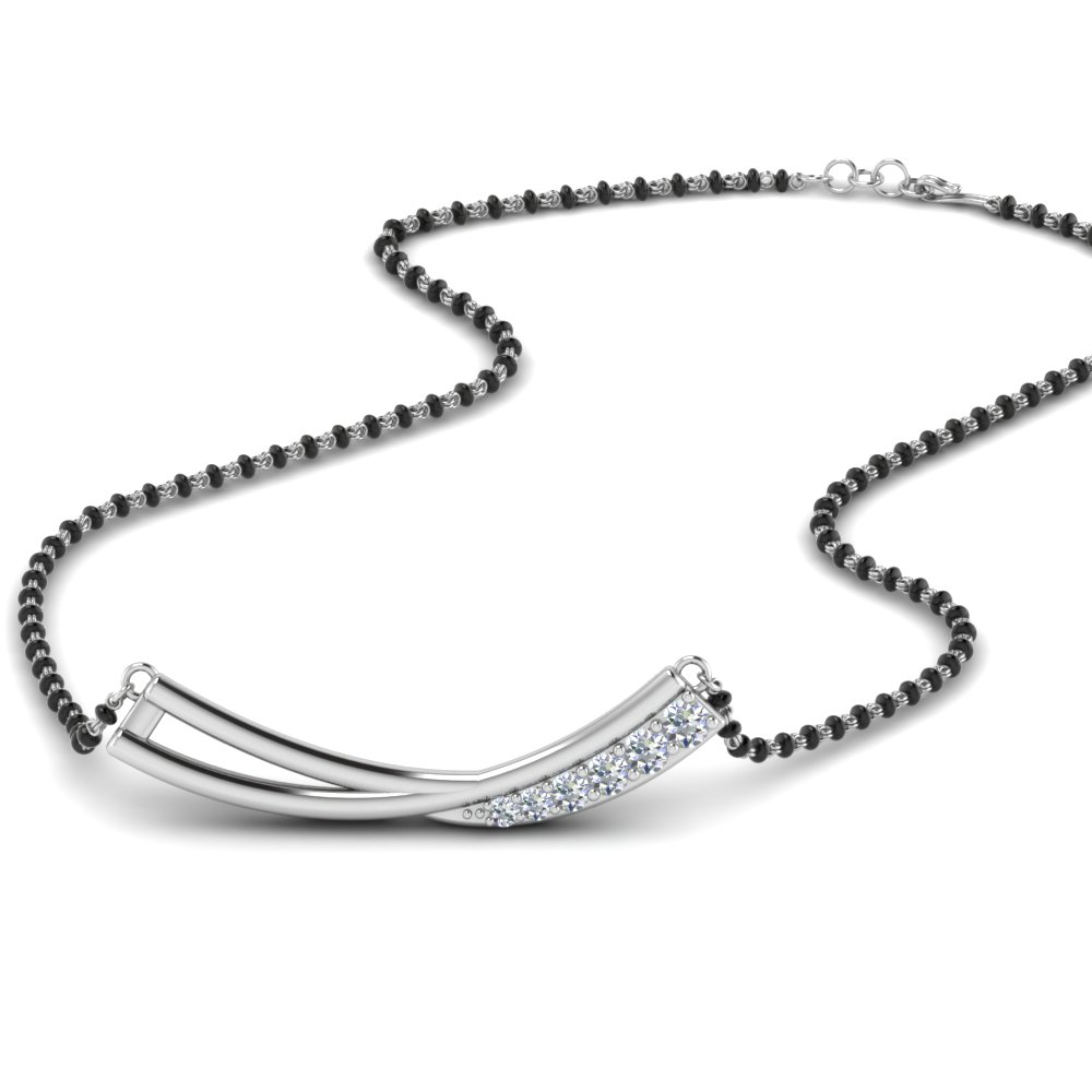 14K White Gold Curved Plated Diamond Mangalsutra