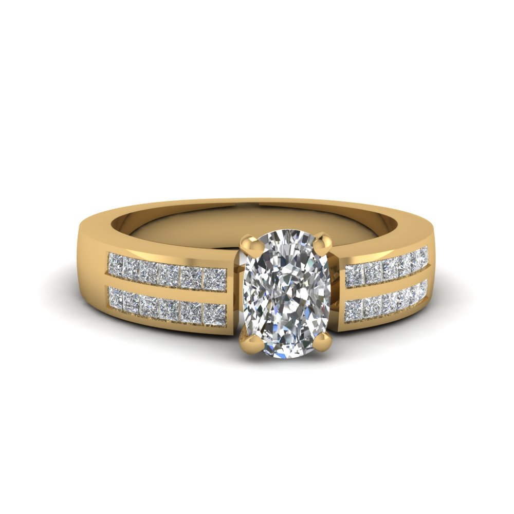 Channel 2 Row Cushion Cut Diamond Engagement Ring In 14K Yellow Gold ...