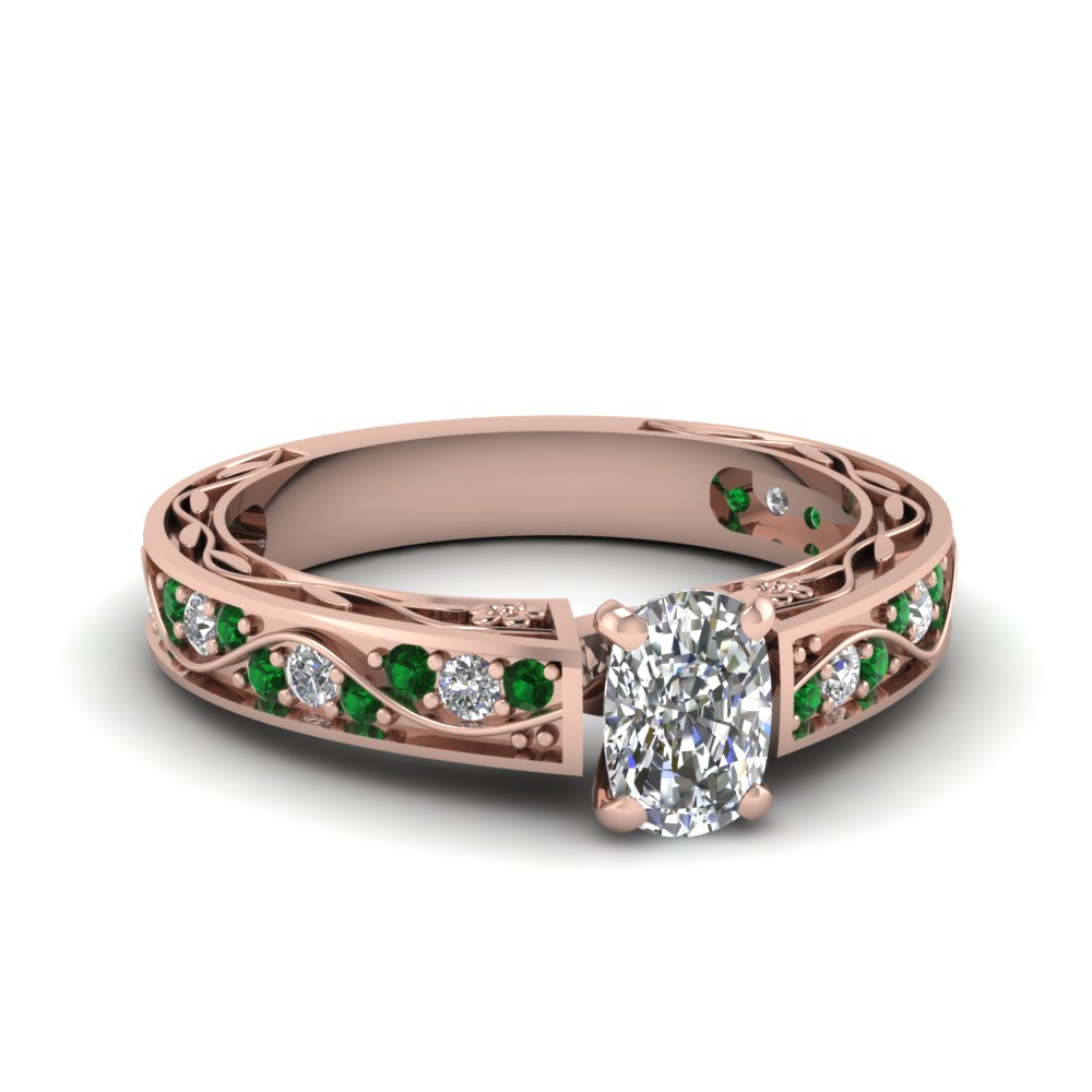 Cushion Cut Diamond & Emerald Rings