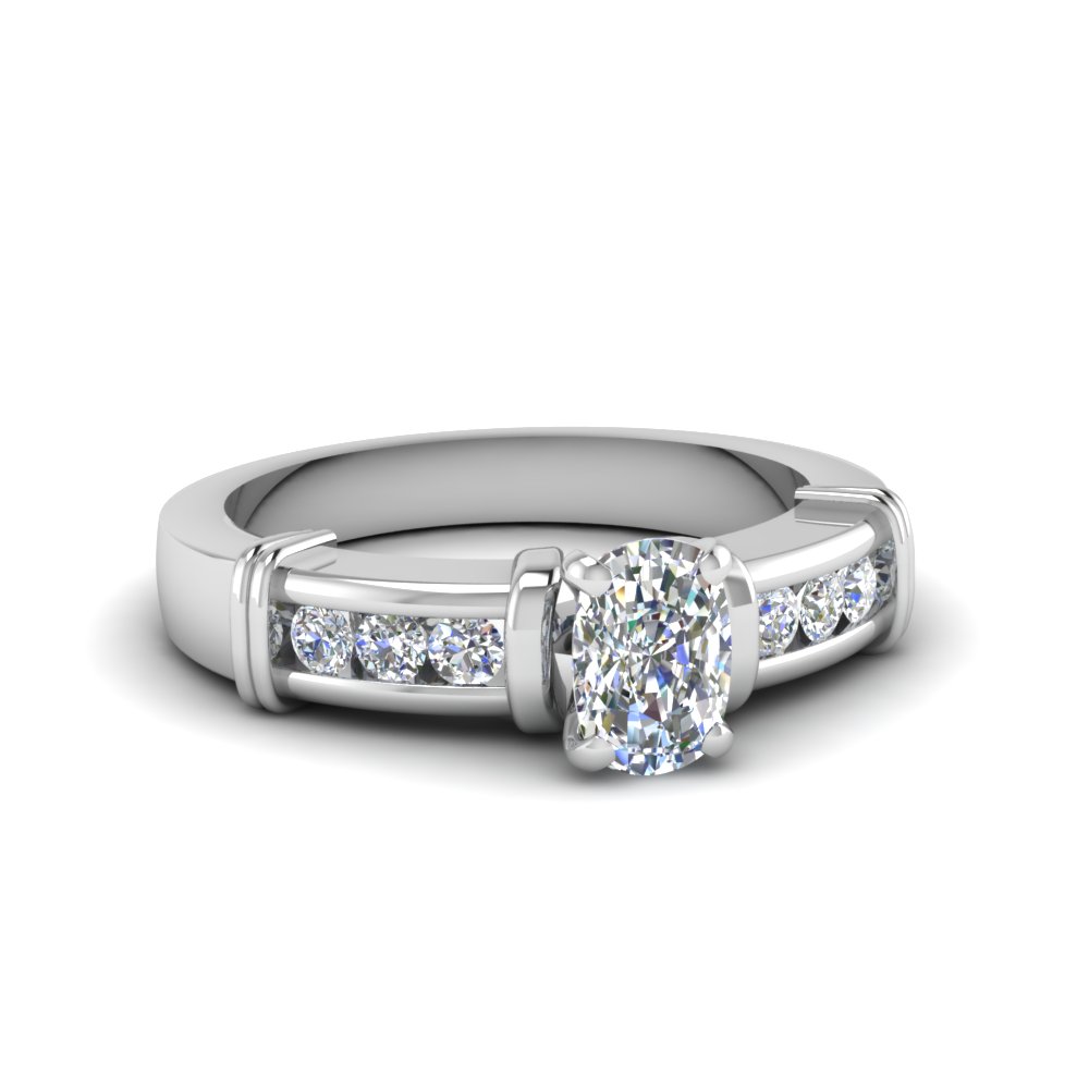 Cushion Cut Channel And Bar Set Diamond Engagement Ring In 950 Platinum ...