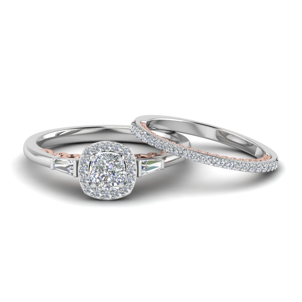 Cushion Cut Diamond Delicate 2 Tone Bridal Set For Women In 950 Sku Fd122910c The Antique Halo Diamond Wedding Ring Set