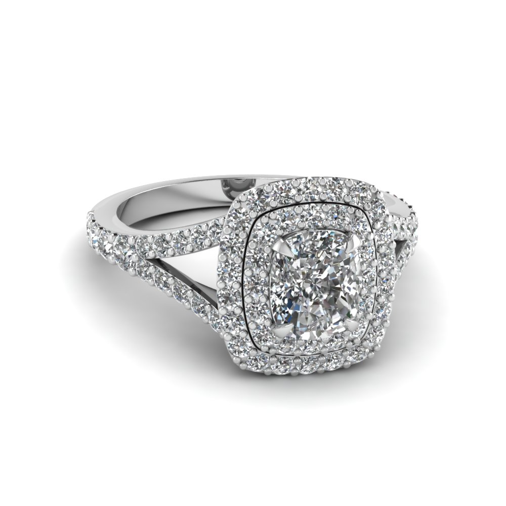 Platinum Round Brilliant Cut Diamond Ring With Diamond Halo and Channel Set  Shoulders