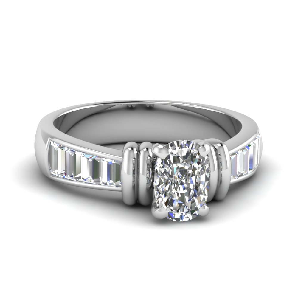 Tapered Cushion Diamond Engagement Ring With Baguette In 950 Platinum ...