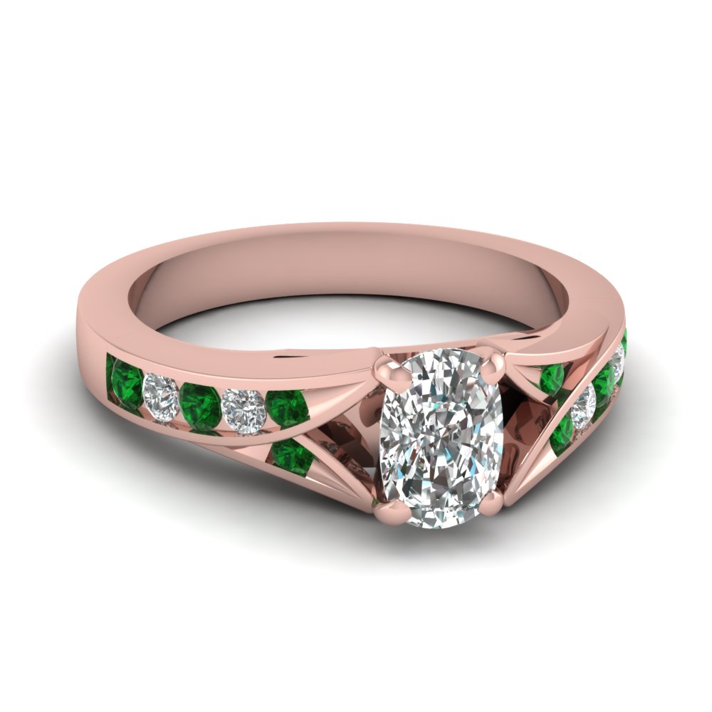 cushion cut channel split shank diamond engagement ring with emerald in FDENR1014CURGEMGR NL RG