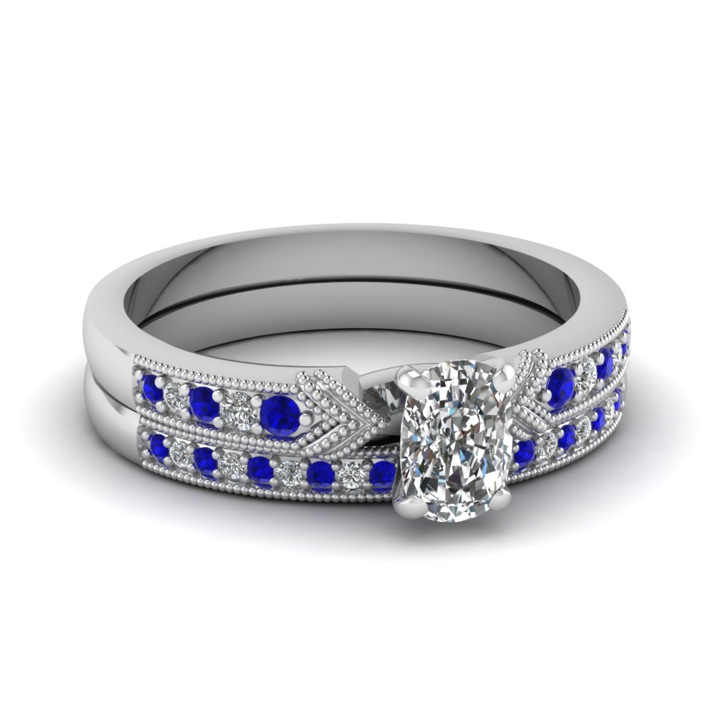 Cushion Diamond Ring With Sapphire Band
