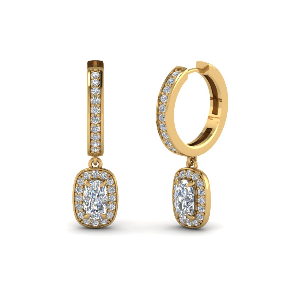 Cushion Halo Hoop Diamond Earring In 18k Yellow Gold Fascinating Cushion Halo Hoop Diamond Earring In Fdear1185cu Nl Yg