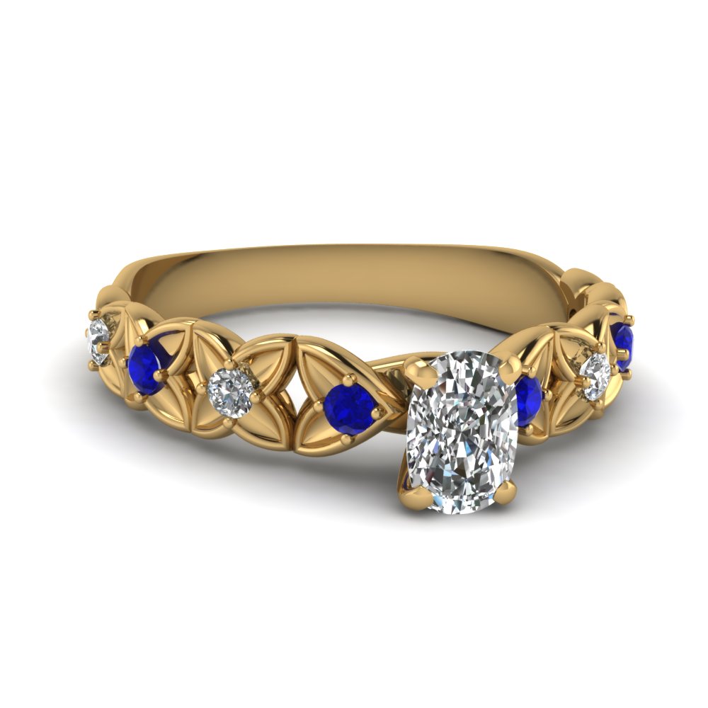 Cushion Cut Blue Sapphire Engagement Rings