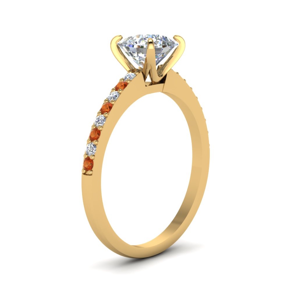Delicate Cushion Cut Diamond Petite Engagement Ring With Orange ...