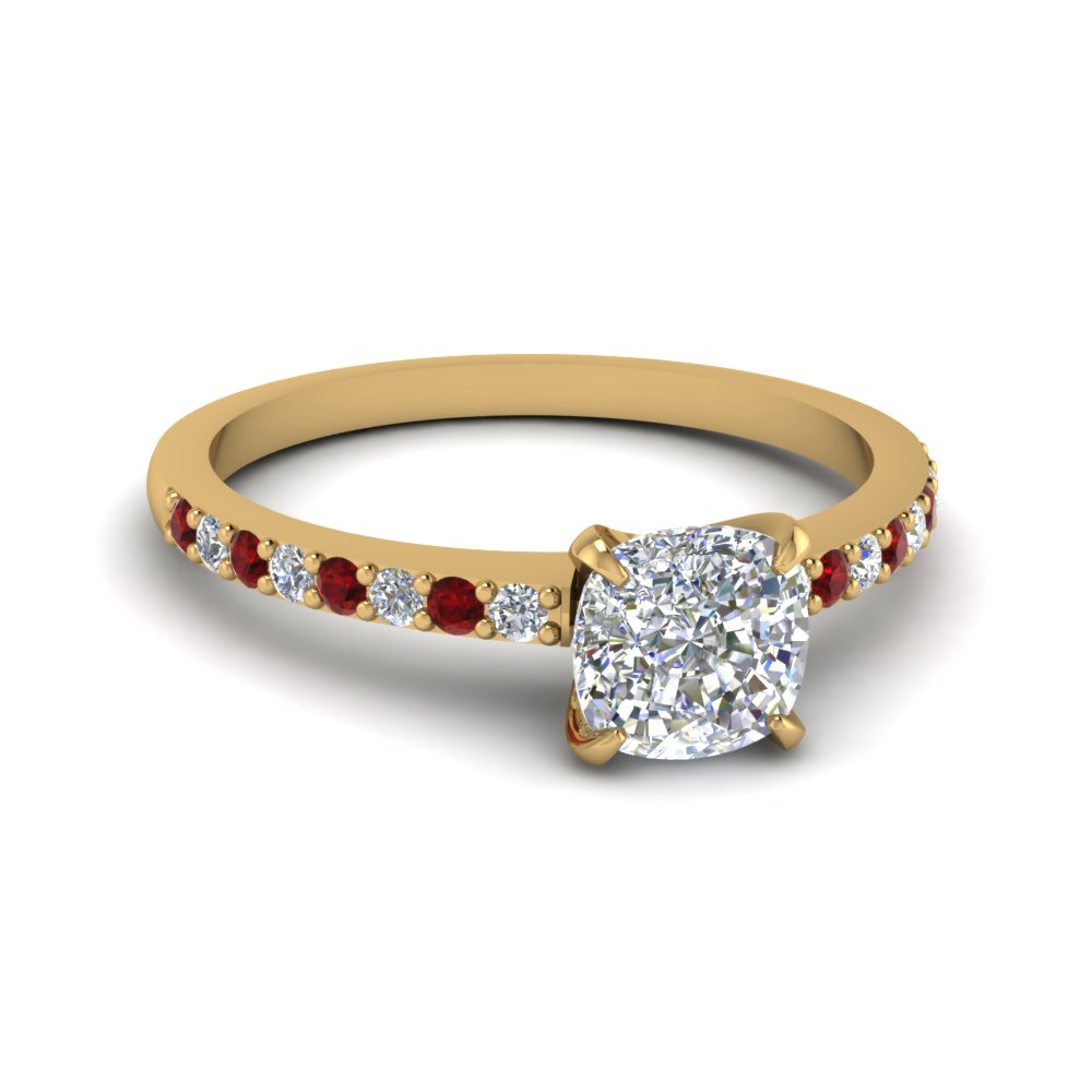 Delicate Cushion Cut Diamond Petite Engagement Ring With Ruby In