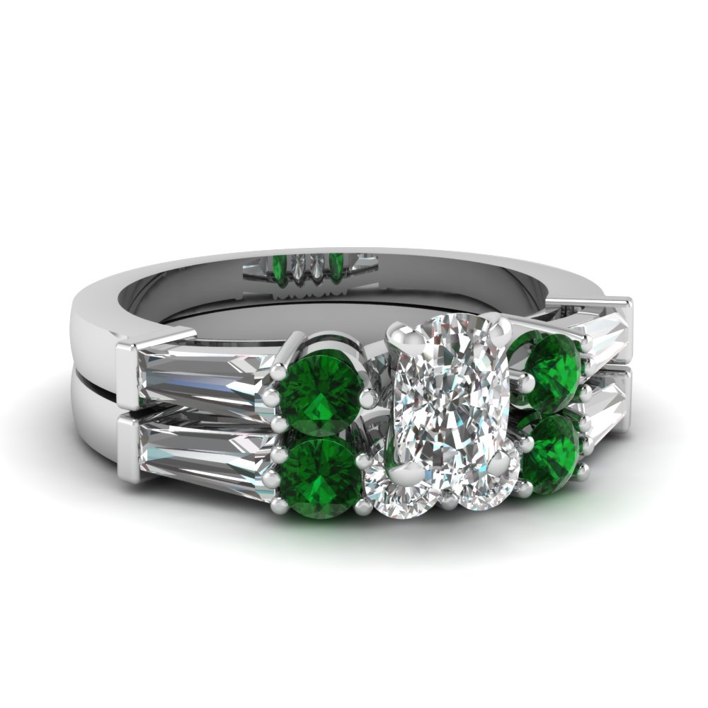 Emerald Wedding Set With Baguettes