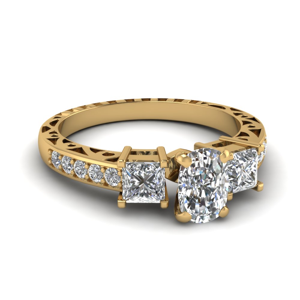 Round Diamond 3Stone Engagement Bezel Prong Semi Mount Ring 18k Yellow Gold  0.5C | eBay