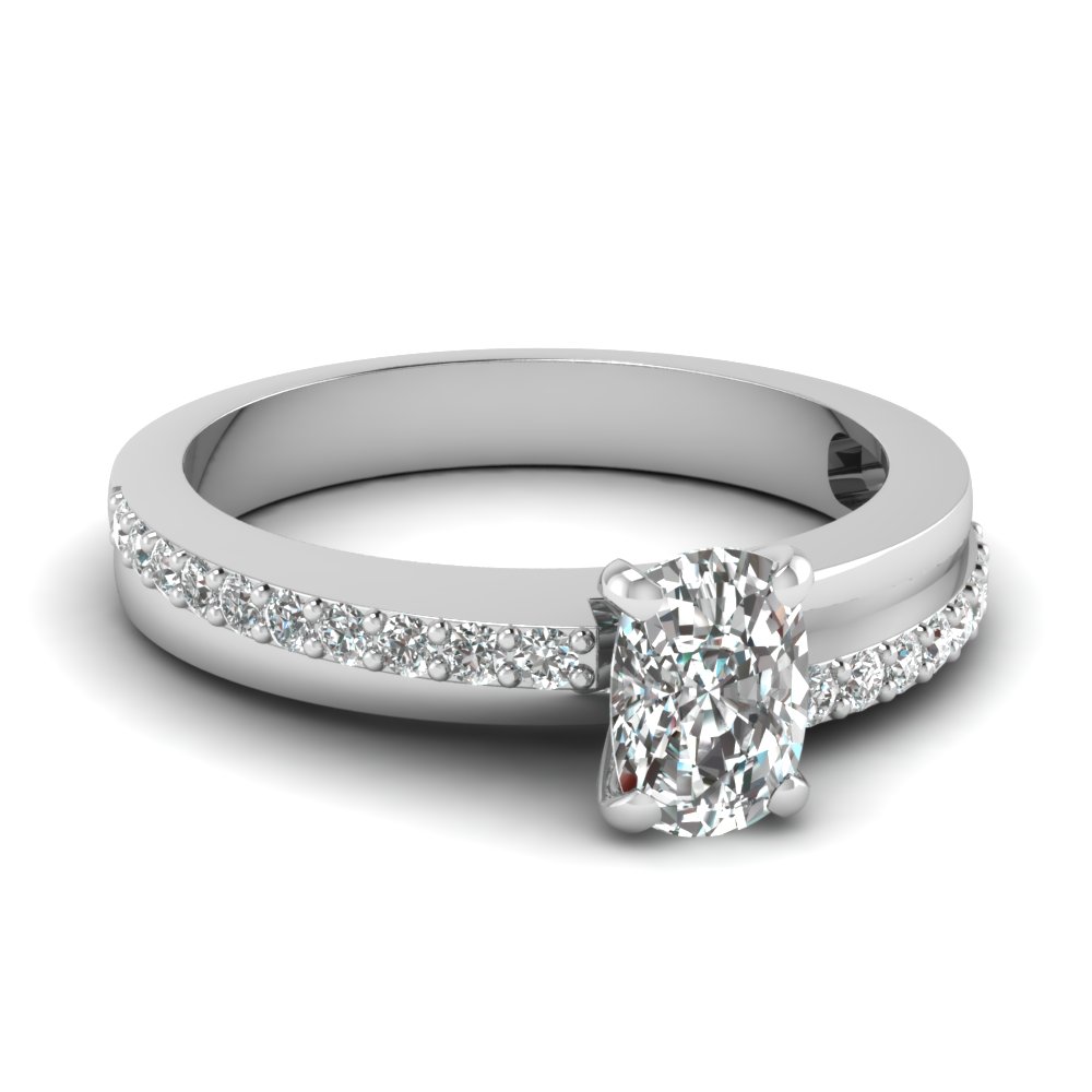 Round Cut Fashion Diamond Engagement Ring In 14K White Gold ...