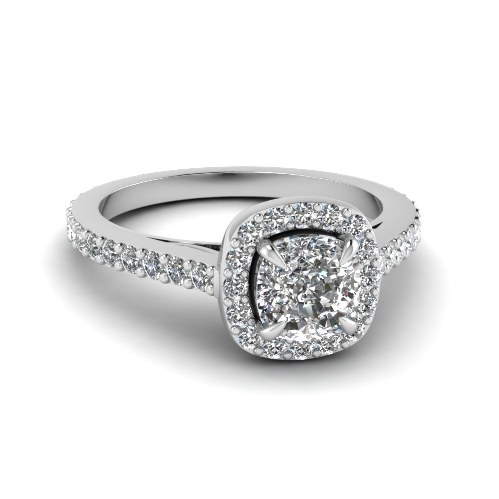 Cushion Cut French Pave Diamond Petite Halo Engagement Ring In 18k
