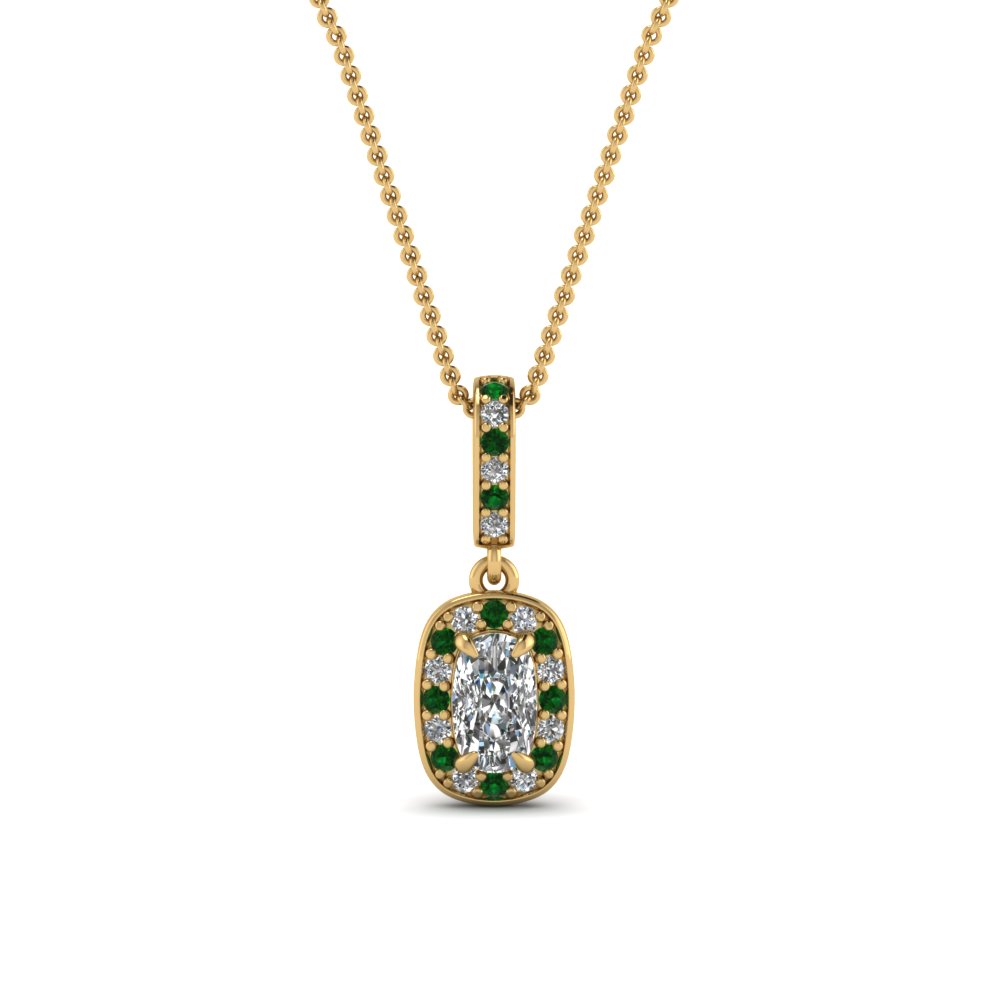 3.50Ct Emerald & Diamond Pendant Necklace With 18 Chain In 14K