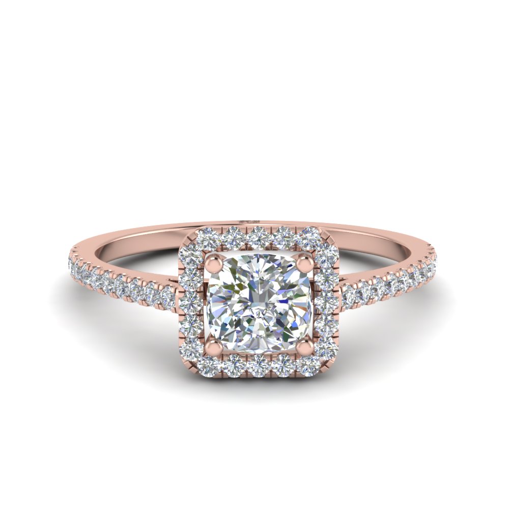 Cushion Cut Square Halo Diamond Engagement Ring In 14k Rose Gold