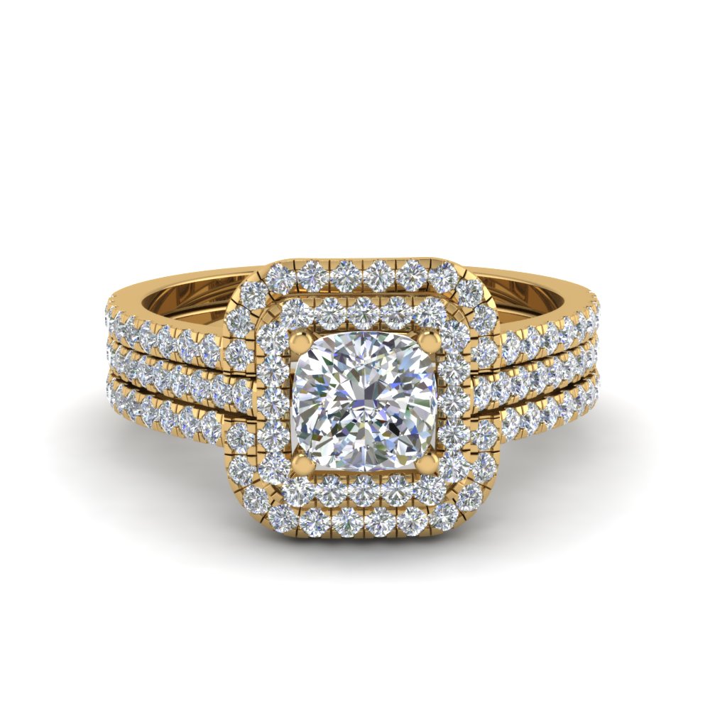 Cushion Cut Square Halo Diamond Engagement Ring Guard In 18k