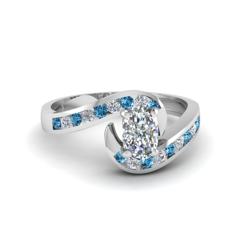 cushion cut twist channel set diamond engagement ring with blue topaz in 14K white gold FDENS594CURGICBLTO NL WG