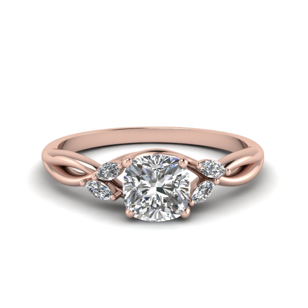 Cushion Cut Twisted Petal Diamond Engagement Ring In 18k Rose Gold