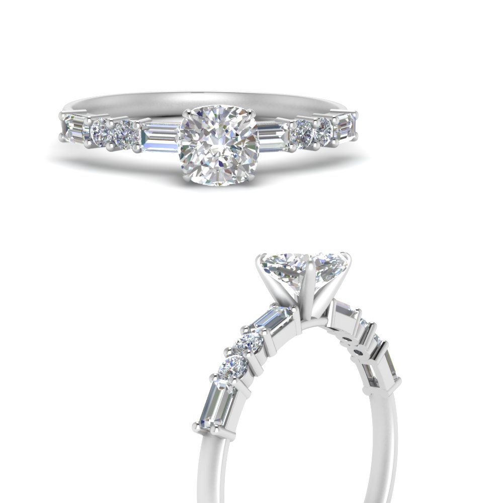 Vintage Classic Baguette And Round Diamond Cushion Cut Engagement Ring ...
