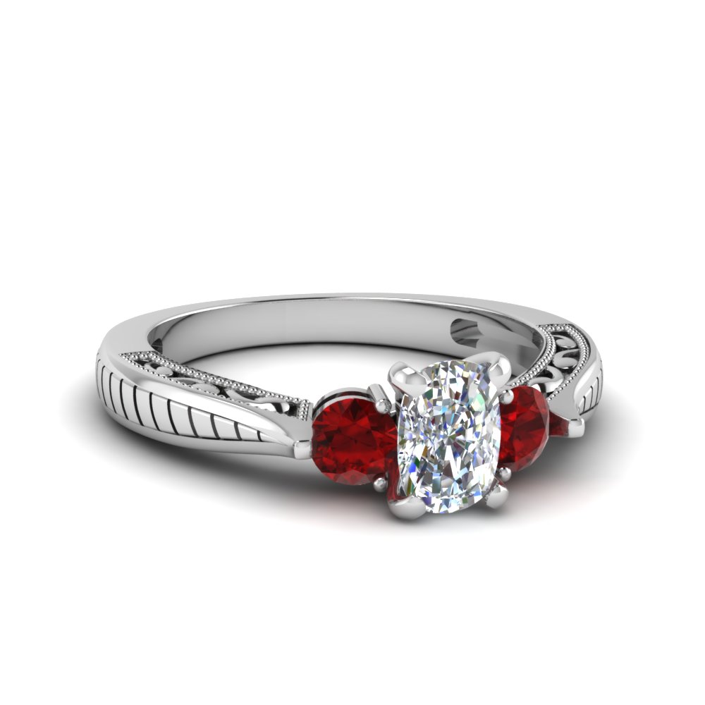 Three Stone 0.5ct Round Garnet Engagement Ring White Gold Birthstone Rings for January