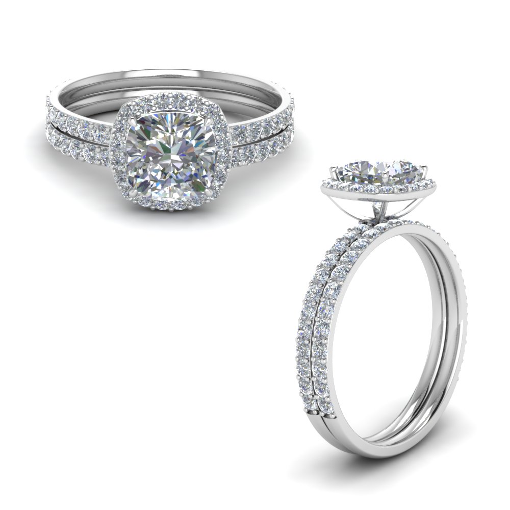 Halo Diamond Wedding Ring Set