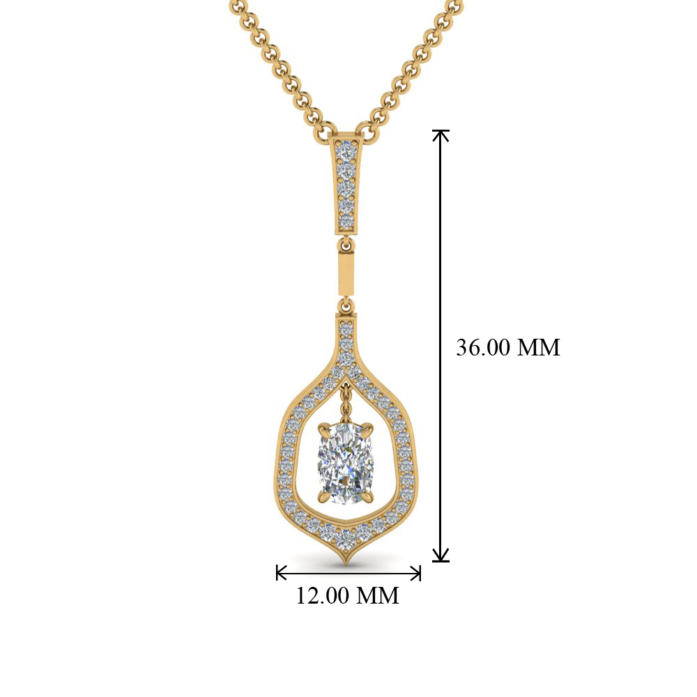 Cushion Pave Diamond Drop Pendant In 14K Yellow Gold | Fascinating Diamonds