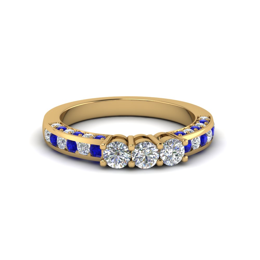 custom round diamond band with blue sapphire in 14K yellow gold FDENS1091BGSABL NL YG