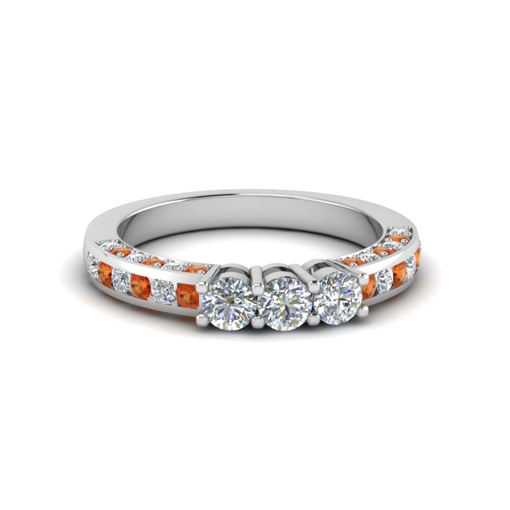 custom round diamond band with orange sapphire in 950 Platinum FDENS1091BGSAOR NL WG